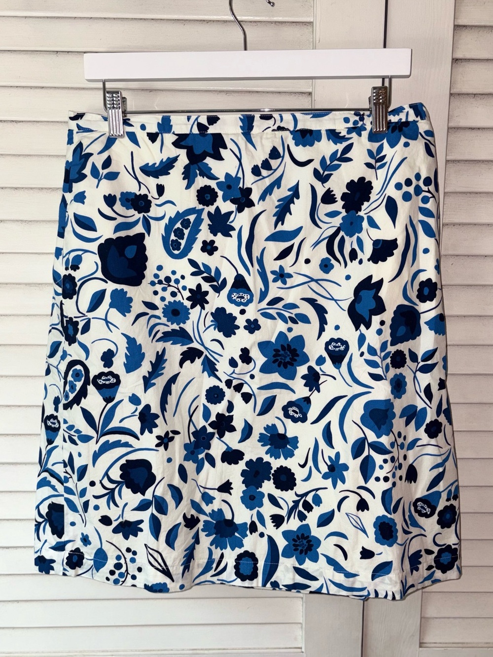 Boden Blue White Floral Cotton Lined Midi Skirt US 10 Coastal Feminine - Picture 2 of 5